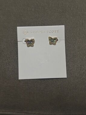 Kendra Scott Butterfly Stud Earrings in Iridescent Blue-Green with Gold Trim